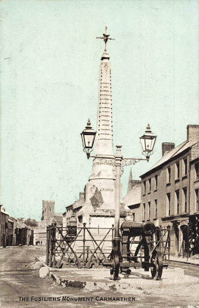 Old postcard of the Fusiliers Monument, Carmarthen