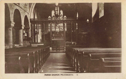 Old real photo postcard of the interior of the Parish Church, Polesworth in Warwickshire