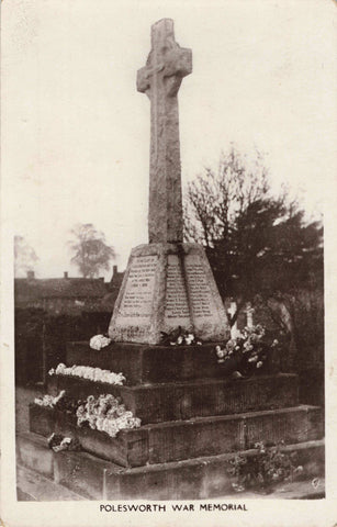 Old real photo postcard of Polesworth War Memorial in Warwickshire