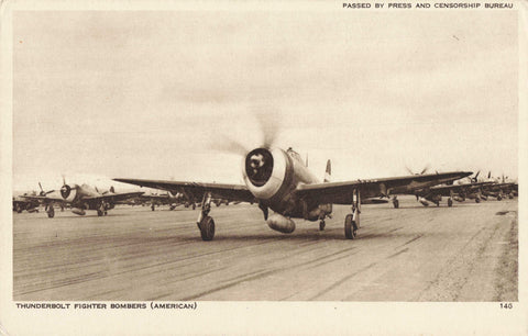 Old aviation postcard of Thunderbolt Fighter Bombers (American)