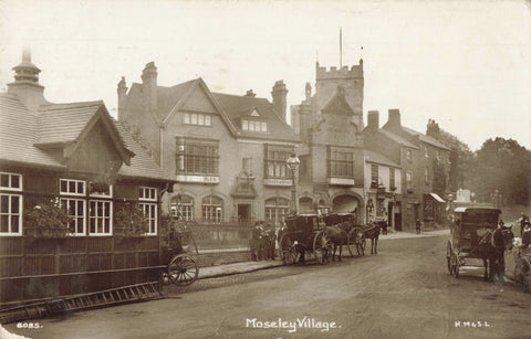 Old real photo postcard of a scene in Moseley Village, Worcestershire