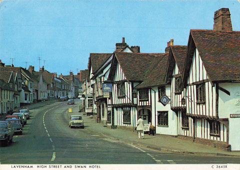 Modern size postcard of High Street & Swan Hotel, Lavenham in Suffolk
