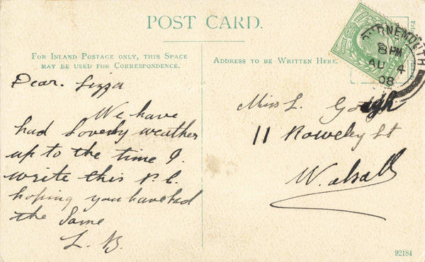 THE CASCADES, VENTNOR, ISLE OF WIGHT, 1908 POSTCARD (ref 6133/J/24)