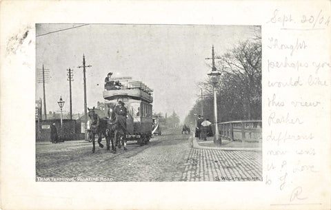 Horse drawn bus, Tram Terminus, Palatine Road Manchester, old postcard