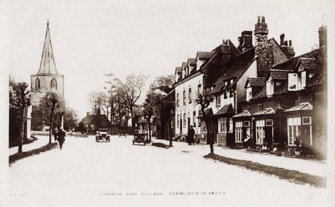 Old real photo postcard of Church Street &amp; Village, Tanworth in Arden, Warwickshire