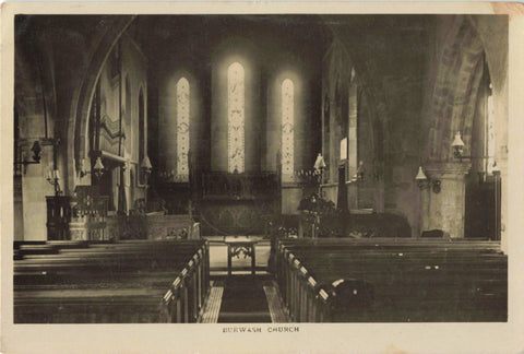 Old real photo postcard of the interior of Burwash Church, Sussex