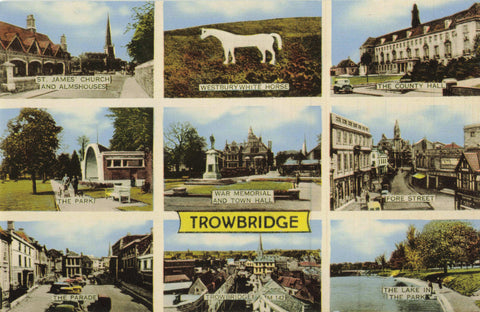 Old multiview postcard of Trowbridge, Wiltshire
