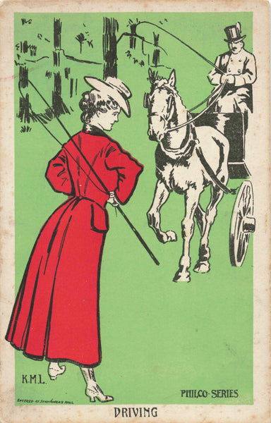 DRIVING - HORSE & CARRIAGE, OLD ART POSTCARD, PHILCO SERIES