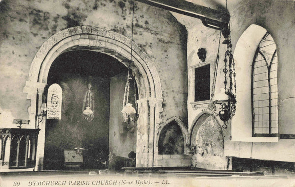 Old postcard of Dymchurch Parish Church interior in Kent published by LL 