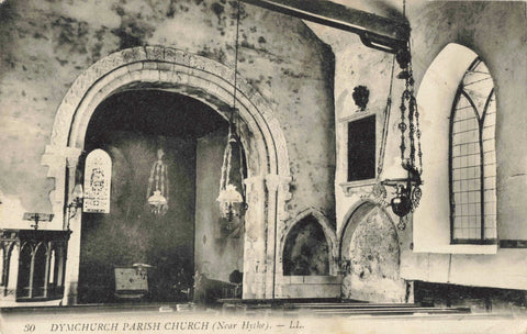 Old postcard of Dymchurch Parish Church interior in Kent published by LL 