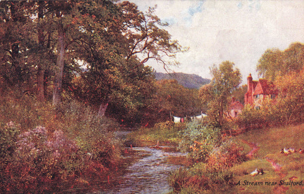Old postcard of A Stream near Shalford, Surrey, Palmer painting