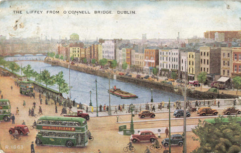 THE LIFFEY FROM O'CONNELL BRIDGE, DUBLIN - OLD IRELAND POSTCARD