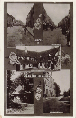 Old real photo multiview postcard of Atherstone, Warwickshire