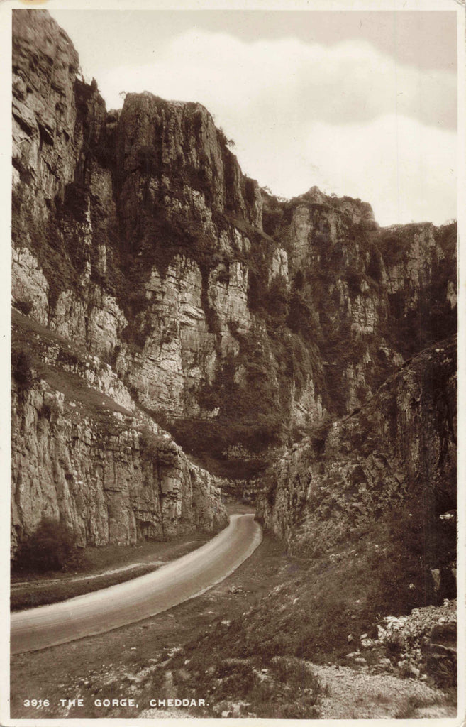 Old real photo postcard of Cheddar Gorge, Somerset