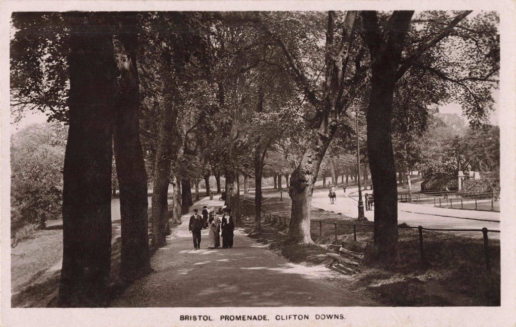 Old real photo postcard of Promenade, Clifton Downs, Bristol