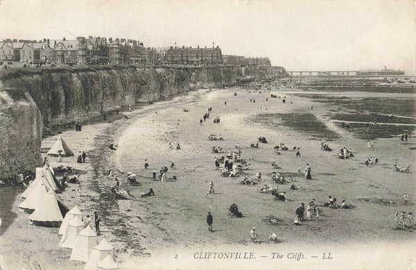 Old postcard of The Cliffs, Cliftonville in Kent published by LL