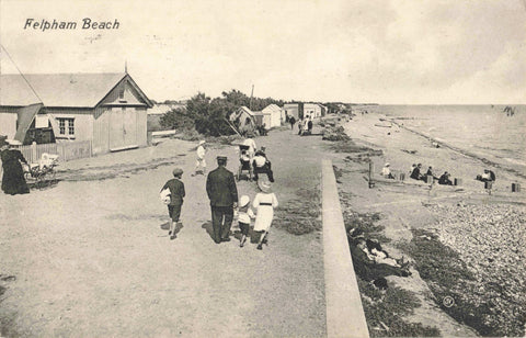 Old postcard of Felpham Beach in Sussex