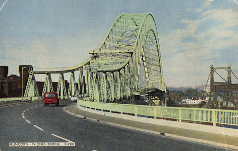 Runorn-Widnes bridge including Transporter Bridge postcard