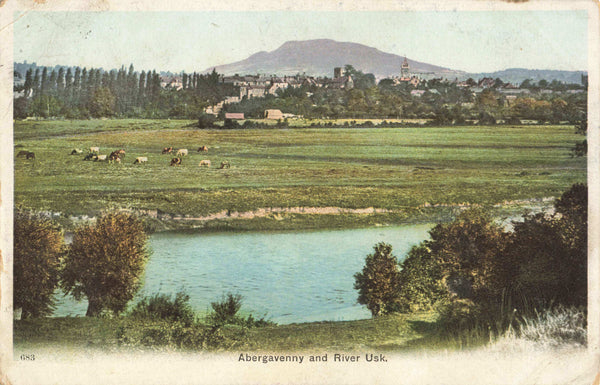 ABERGAVENNY & RIVER USK, 1910 POSTCARD