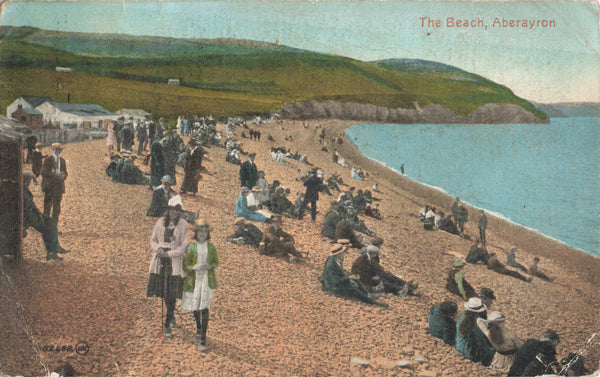 Old postcard of The Beach, Aberayron in Cardiganshire