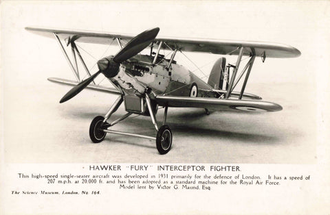 Real photo aviation postcard, Hawker Fury Interceptor Fighter