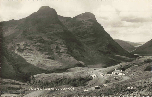 Old real photo postcard of The Glen of Weeping, Glencoe