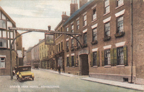 Old postcard of The Green Man Hotel, Ashbourne in Derbyshire