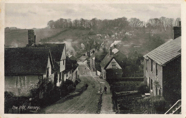 Old postcard of The Hill, Kersey in Suffolk