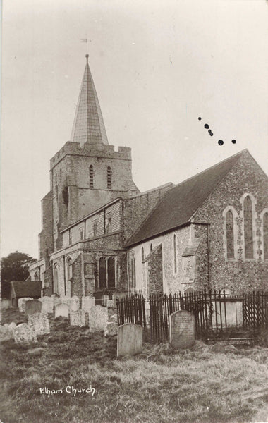 Old real photo postcard of Elham Church, Kent