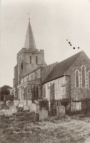 Old real photo postcard of Elham Church, Kent