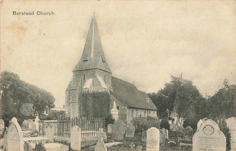 Old postcard of Berstead Church, Sussex, posted 1904