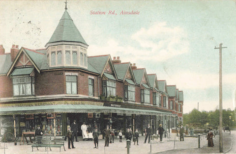 Old postcard showing Station Road, Ainsdale, near Southport