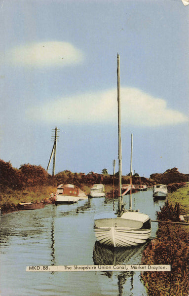 1960s postcard of Shropshire Union Canal at Market Drayton