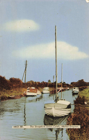 1960s postcard of Shropshire Union Canal at Market Drayton