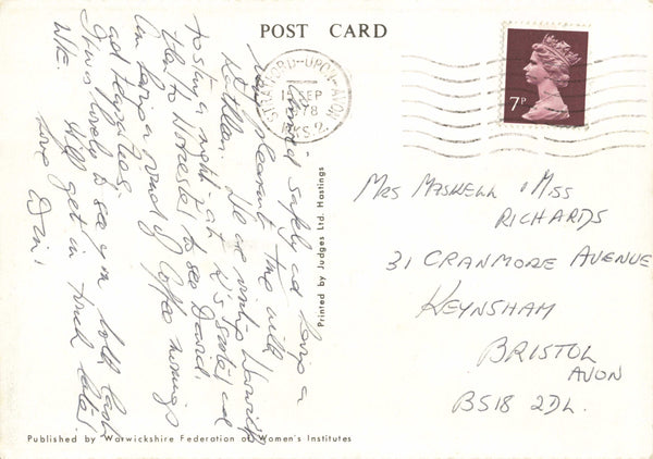 HARVEST, 1970s POSTCARD FROM MRS WHEATLEY, AUSTREY W.I. NR ATHERSTONE (6755/W9)