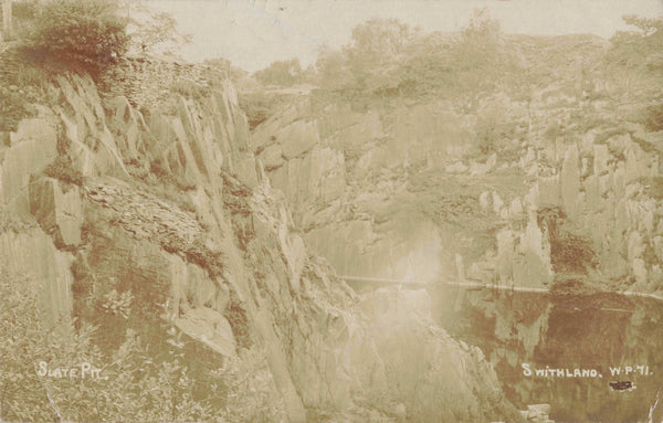 Early 1900s real photo postcard of Slate Pit, Swithland in Leicestershire