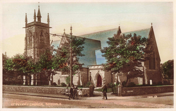 Old colour real photo postcard of St Peter's Church, Birkdale, Southport