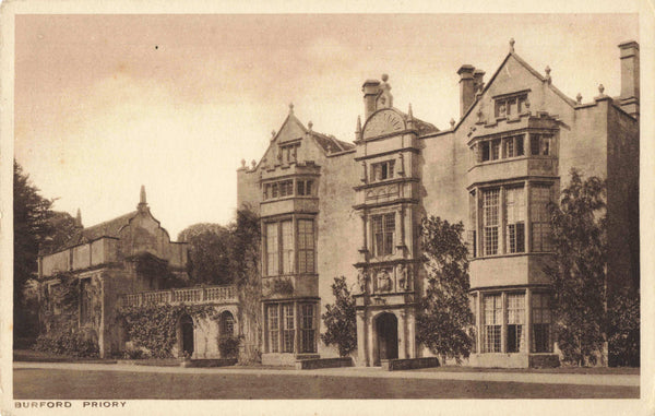 Old postcard of Burford Priory in Oxfordshire