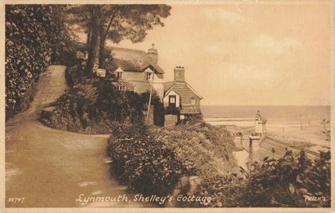 Old postcard of Shelley's Cottage at Lynmouth, Devon