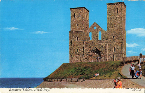 Colour postcard of the Reculver Towers, Herne Bay in Kent