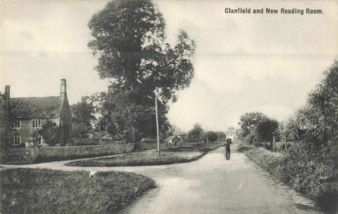 Old postcard of Clanfield and New Reading Room in Oxfordshire