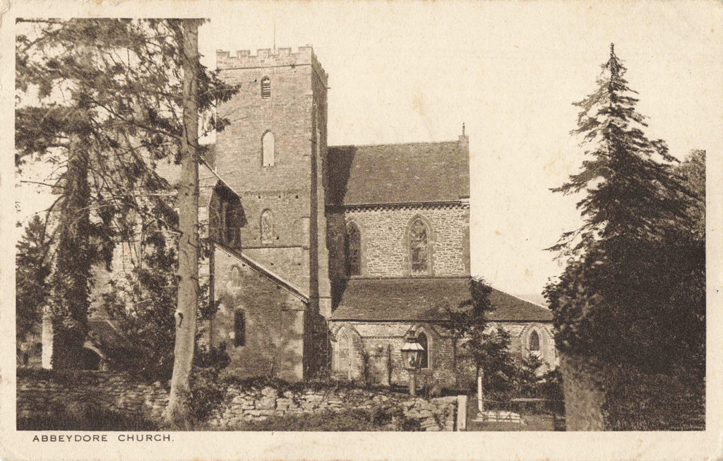 Old postcard of Abbeydore Church, Herefordshire
