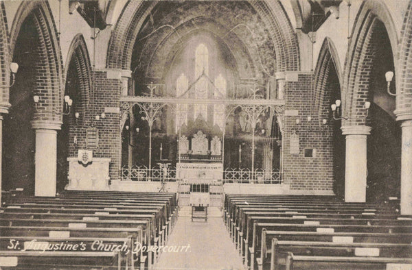 Old real photo postcard of St Augustine's Church, Dovercourt, Essex
