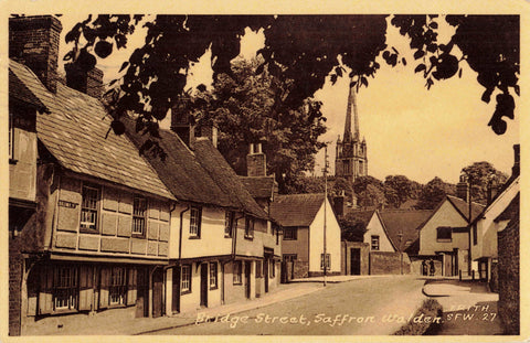 1950s old postcard of Bridge Street, Saffron Walden in Essex