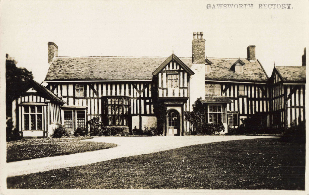 Old real photo postcard of Gawsworth Rectory in Cheshire