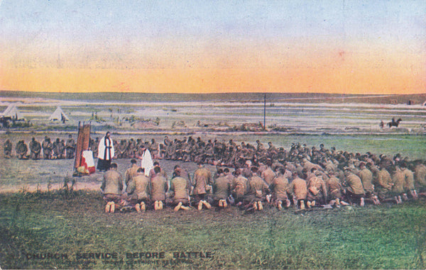 Church service before battle, World War 1 postcard