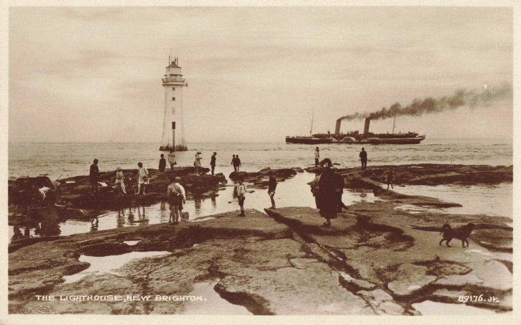 Old real photo postcard of The Lighthouse, New Brighton, Wirral
