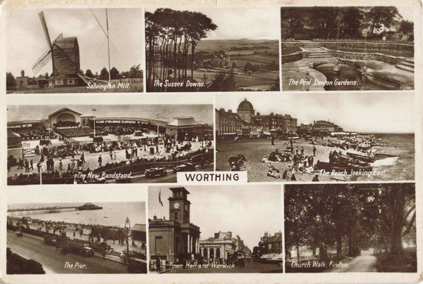 Old real photo postcard of Worthing, in Sussex