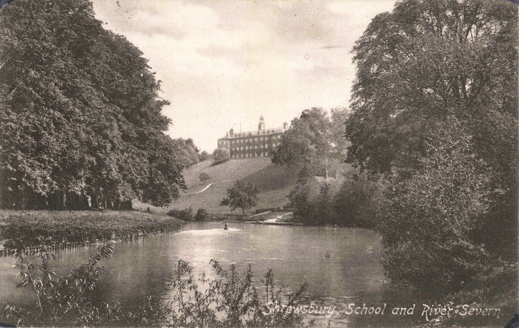 Old  postcard of Shrewsbury, showing School and River Severn