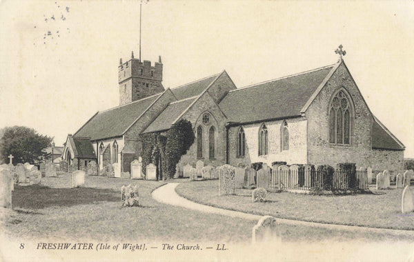 FRESHWATER, ISLE OF WIGHT, THE CHURCH - LL POSTCARD, POSTMARK STATION (ref 2598/22)